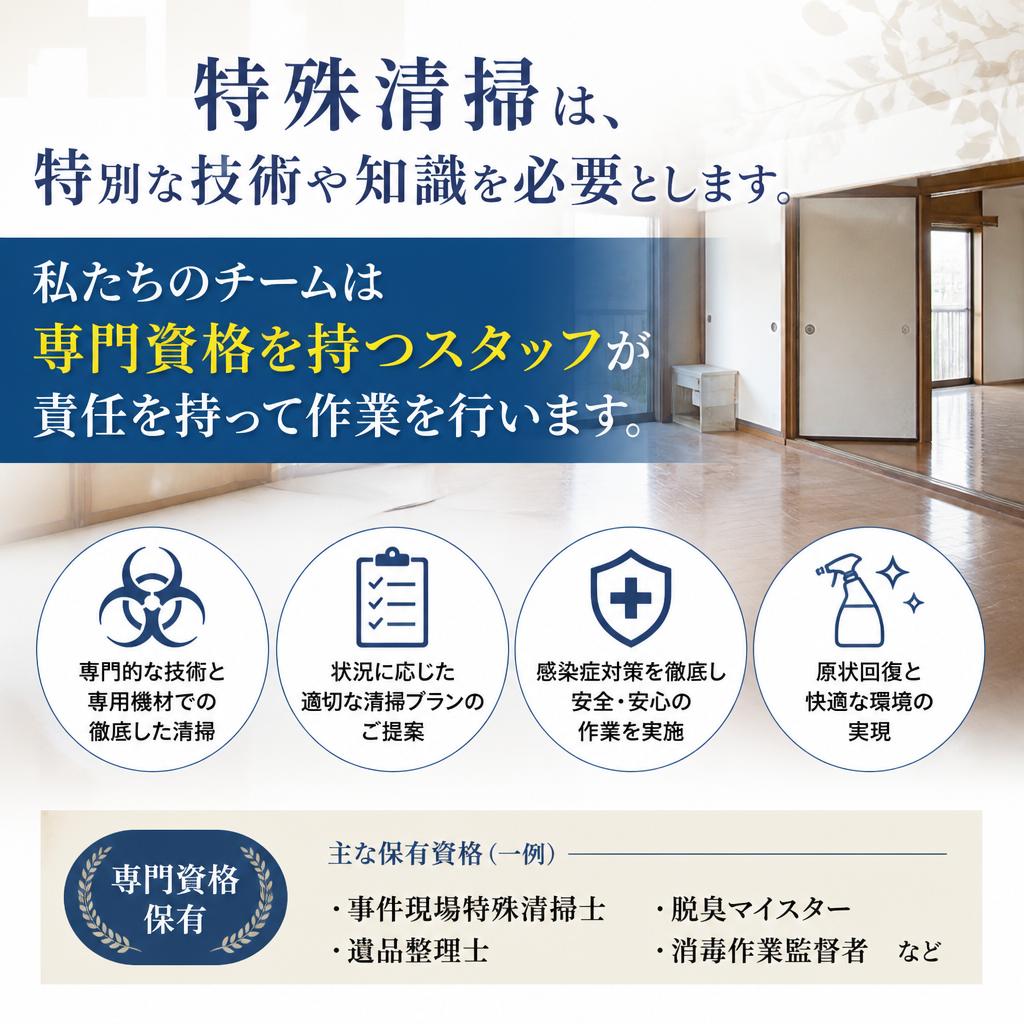 特殊清掃のプロフェッショナルが対応