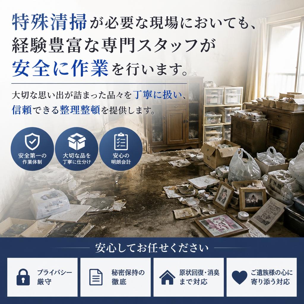 特殊清掃の専門家が丁寧に対応