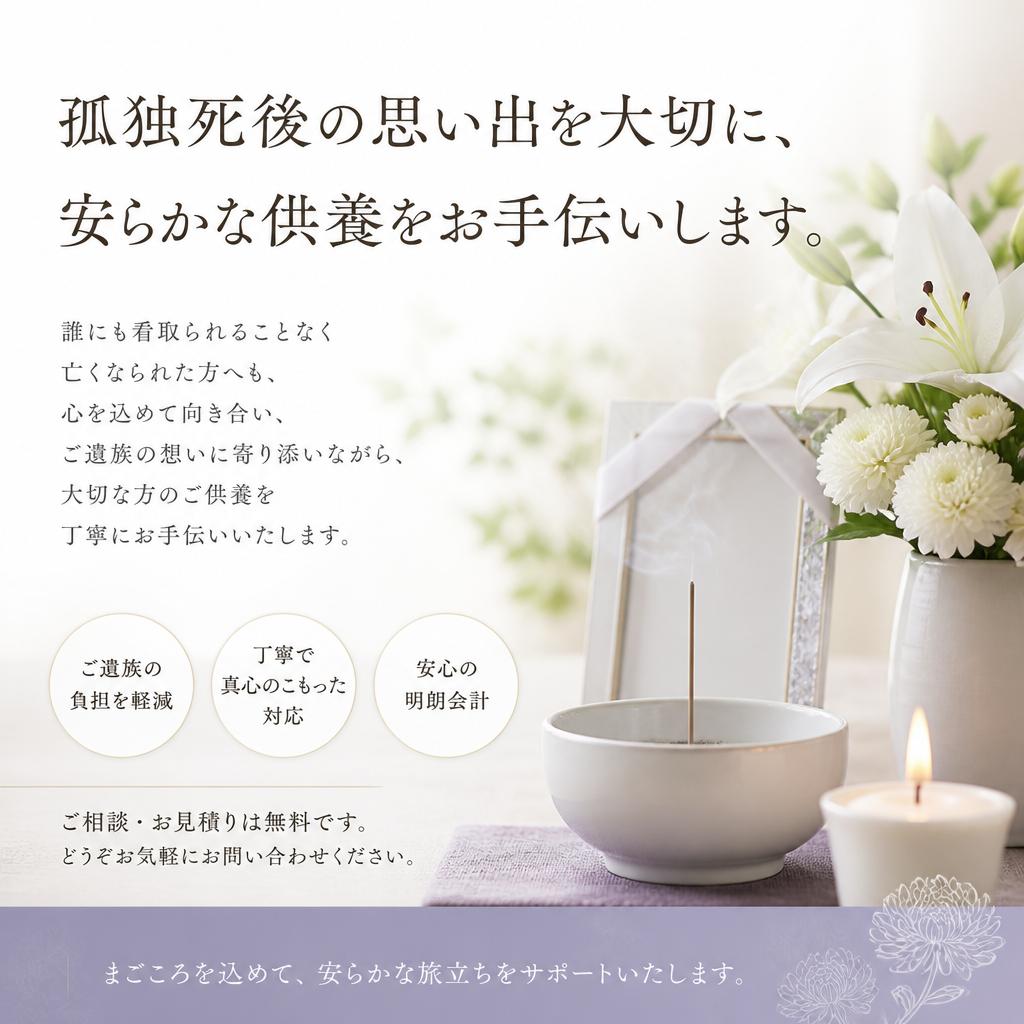 孤独死後の思い出を大切に、安らかな供養をお手伝いします。