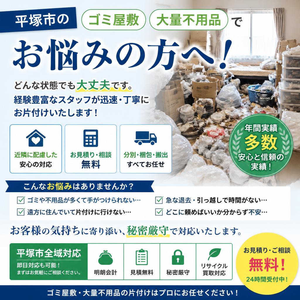 平塚市のゴミ屋敷・大量不用品でお悩みの方へ！
