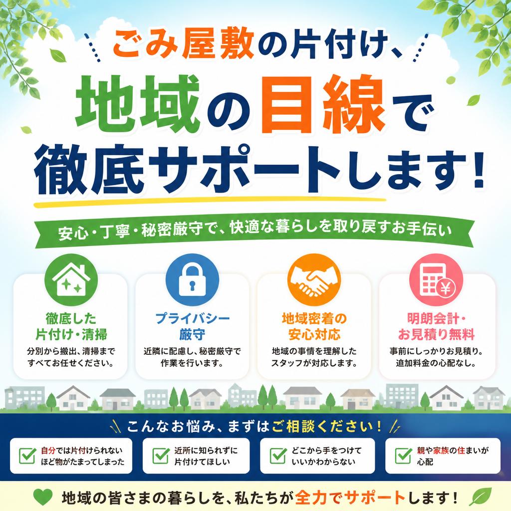 ごみ屋敷の片付け、地域の目線で徹底サポートします！