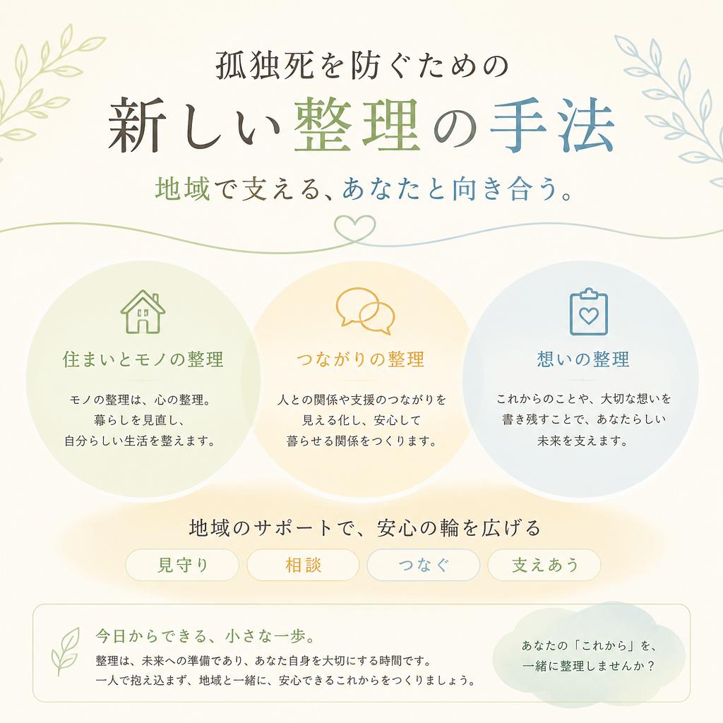孤独死を防ぐための新しい整理の手法。地域で支える、あなたと向き合う。
